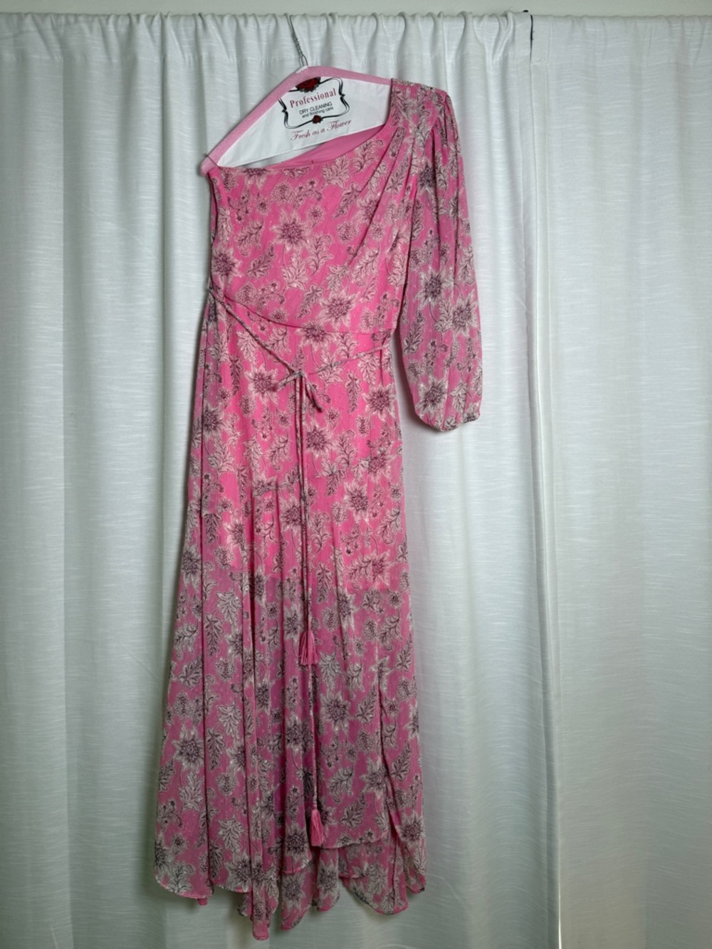 Taylor Pink Floral One Shoulder Midi Dress | Size 6 - Picture 4 of 12
